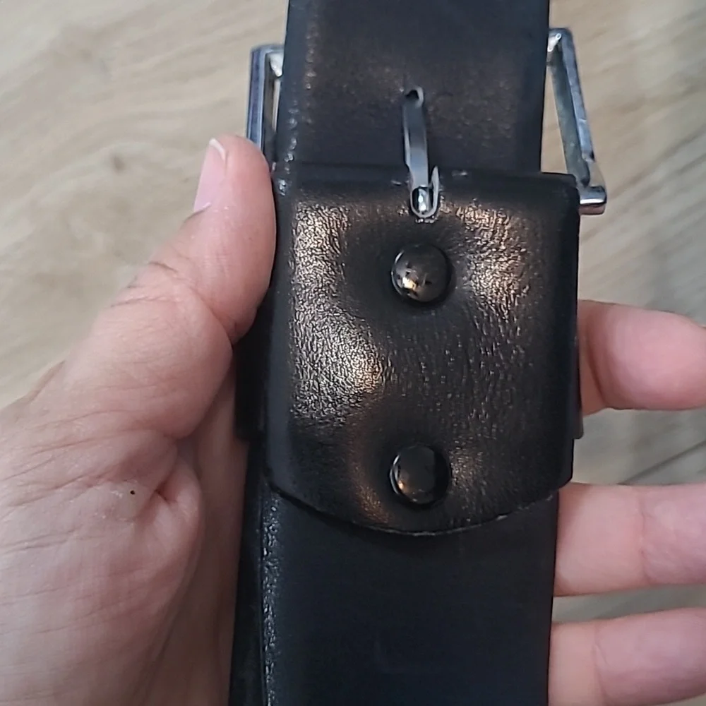 Analine Kipskin Black Leather Belt with Silver Accents 36